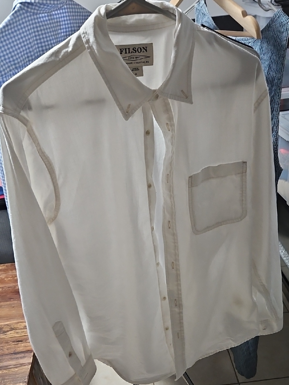 Filson 100% Cotton White Cream Button-Down Long Sleeve Shirt Hiking Camping88